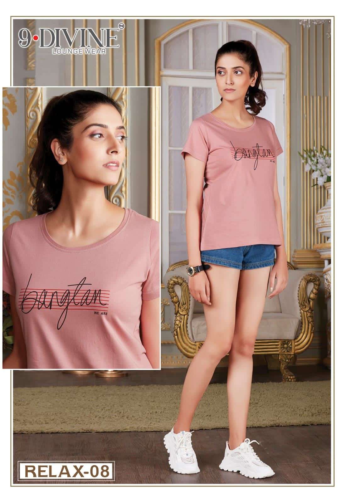 RELAX BY 9 DIVINE 01 TO 09 SERIES BEAUTIFUL STYLISH FANCY COLORFUL CASUAL WEAR & ETHNIC WEAR PURE HOSIERY TOPS AT WHOLESALE PRICE