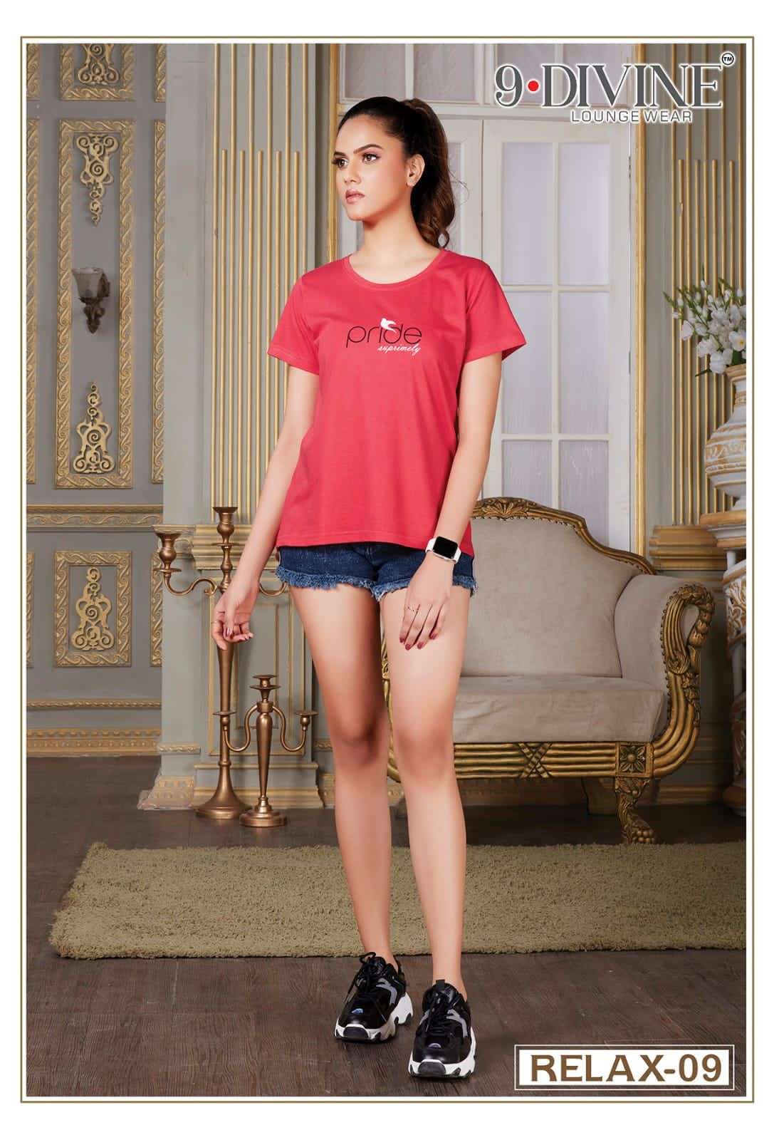 RELAX BY 9 DIVINE 01 TO 09 SERIES BEAUTIFUL STYLISH FANCY COLORFUL CASUAL WEAR & ETHNIC WEAR PURE HOSIERY TOPS AT WHOLESALE PRICE