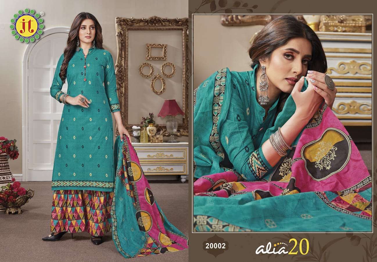 ALIA VOL-20 BY JT 20001 TO 20015 SERIES BEAUTIFUL STYLISH SUITS FANCY COLORFUL CASUAL WEAR & ETHNIC WEAR & READY TO WEAR COTTON PRINTED DRESSES AT WHOLESALE PRICE