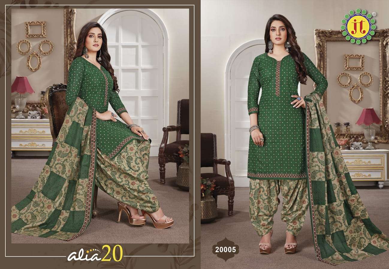 ALIA VOL-20 BY JT 20001 TO 20015 SERIES BEAUTIFUL STYLISH SUITS FANCY COLORFUL CASUAL WEAR & ETHNIC WEAR & READY TO WEAR COTTON PRINTED DRESSES AT WHOLESALE PRICE