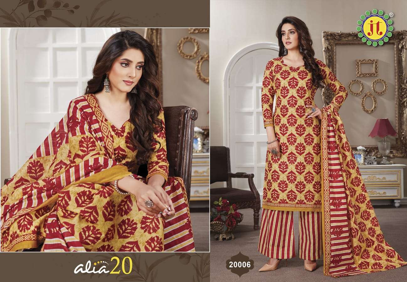 ALIA VOL-20 BY JT 20001 TO 20015 SERIES BEAUTIFUL STYLISH SUITS FANCY COLORFUL CASUAL WEAR & ETHNIC WEAR & READY TO WEAR COTTON PRINTED DRESSES AT WHOLESALE PRICE