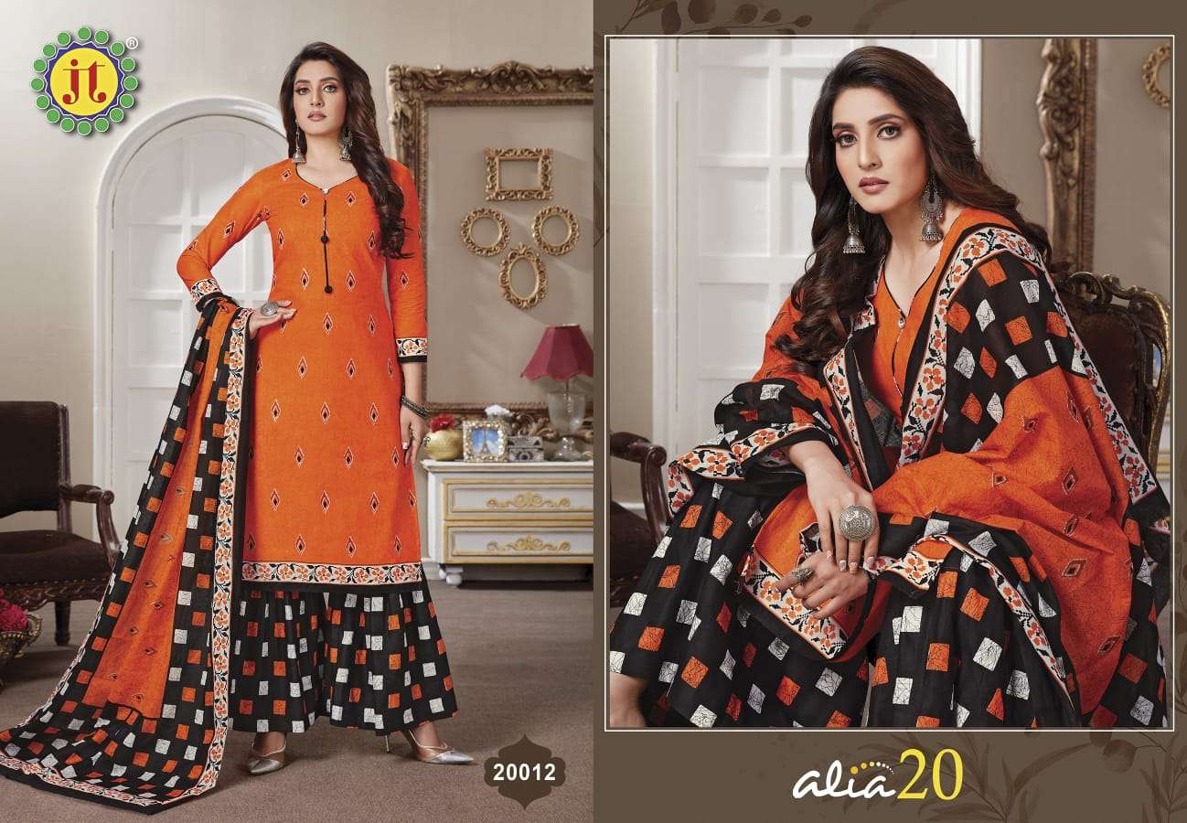 ALIA VOL-20 BY JT 20001 TO 20015 SERIES BEAUTIFUL STYLISH SUITS FANCY COLORFUL CASUAL WEAR & ETHNIC WEAR & READY TO WEAR COTTON PRINTED DRESSES AT WHOLESALE PRICE
