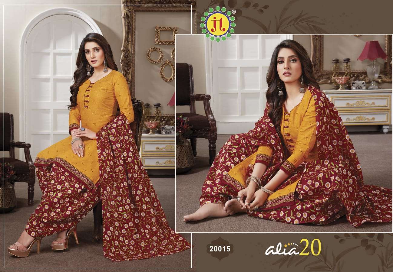 ALIA VOL-20 BY JT 20001 TO 20015 SERIES BEAUTIFUL STYLISH SUITS FANCY COLORFUL CASUAL WEAR & ETHNIC WEAR & READY TO WEAR COTTON PRINTED DRESSES AT WHOLESALE PRICE