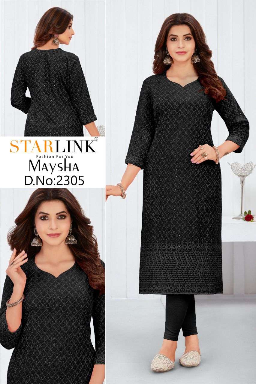 MAYSHA BY STARLINK 2301 TO 2308 SERIES DESIGNER STYLISH FANCY COLORFUL BEAUTIFUL PARTY WEAR & ETHNIC WEAR COLLECTION RAYON EMBROIDERY KURTIS AT WHOLESALE PRICE