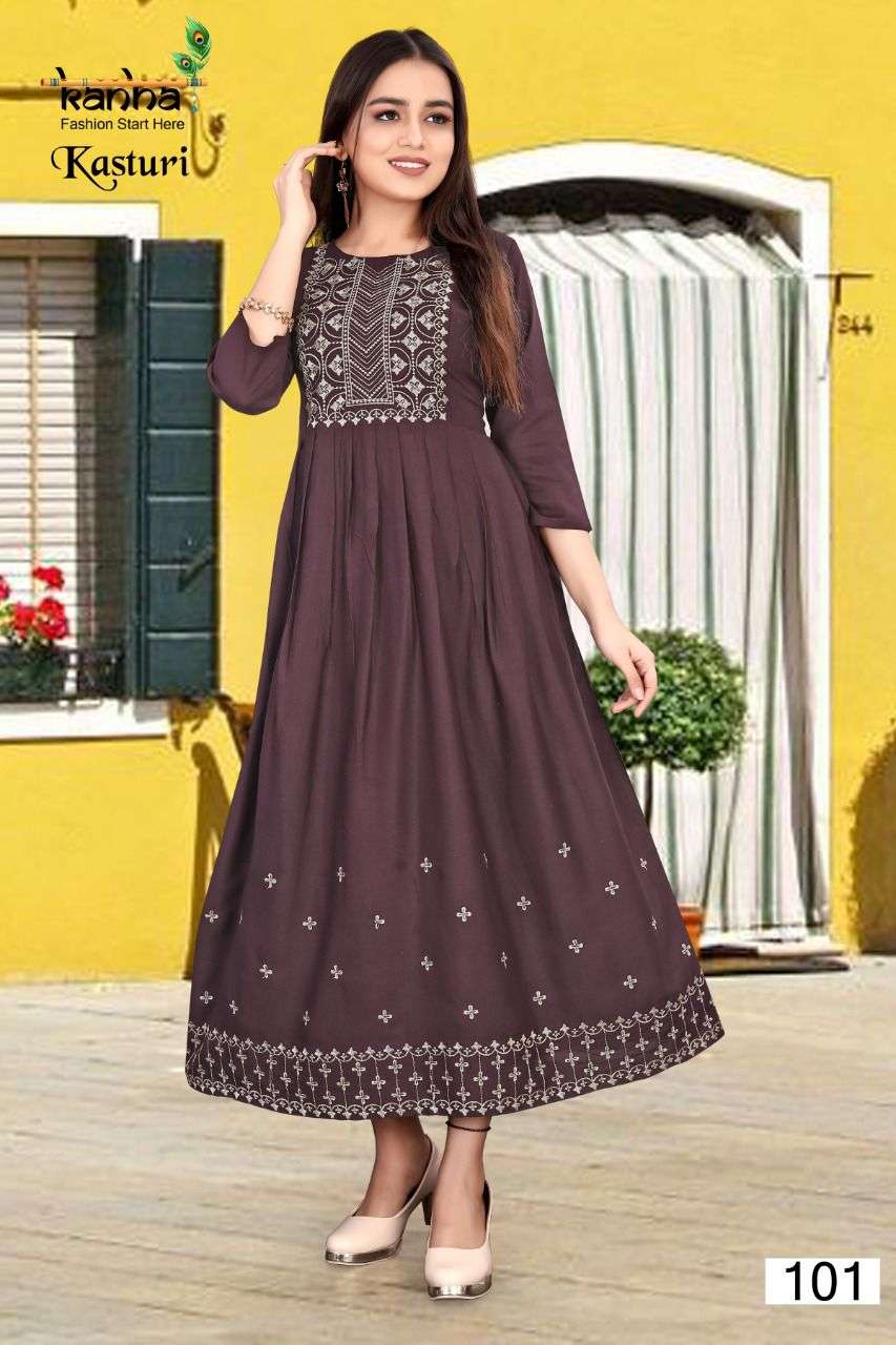 KASTURI BY KANHA 101 TO 106 SERIES DESIGNER STYLISH FANCY COLORFUL BEAUTIFUL PARTY WEAR & ETHNIC WEAR COLLECTION RAYON EMBROIDERY KURTIS AT WHOLESALE PRICE