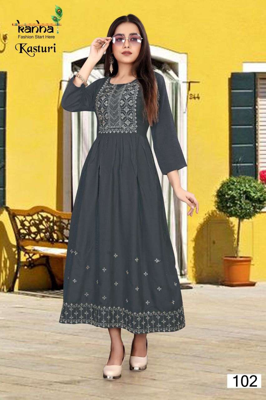 KASTURI BY KANHA 101 TO 106 SERIES DESIGNER STYLISH FANCY COLORFUL BEAUTIFUL PARTY WEAR & ETHNIC WEAR COLLECTION RAYON EMBROIDERY KURTIS AT WHOLESALE PRICE