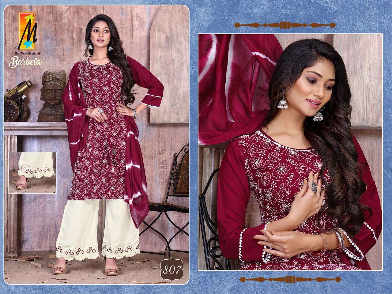 BARBELA BY MASTER 801 TO 808 SERIES BEAUTIFUL SUITS COLORFUL STYLISH FANCY CASUAL WEAR & ETHNIC WEAR RAYON WITH WORK DRESSES AT WHOLESALE PRICE