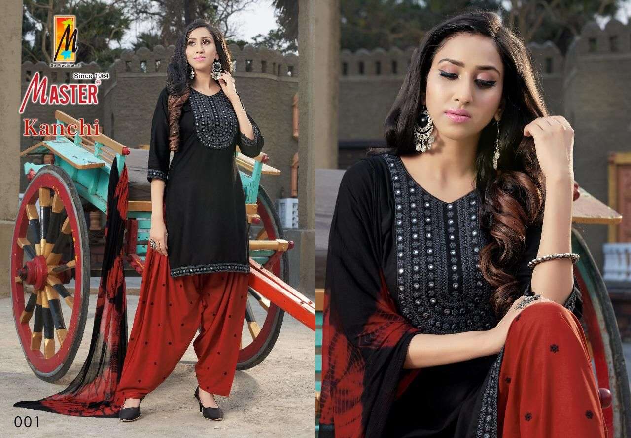 KANCHI BY MASTER 001 TO 08 SERIES BEAUTIFUL PATIYALA SUITS COLORFUL STYLISH FANCY CASUAL WEAR & ETHNIC WEAR RAYON DRESSES AT WHOLESALE PRICE