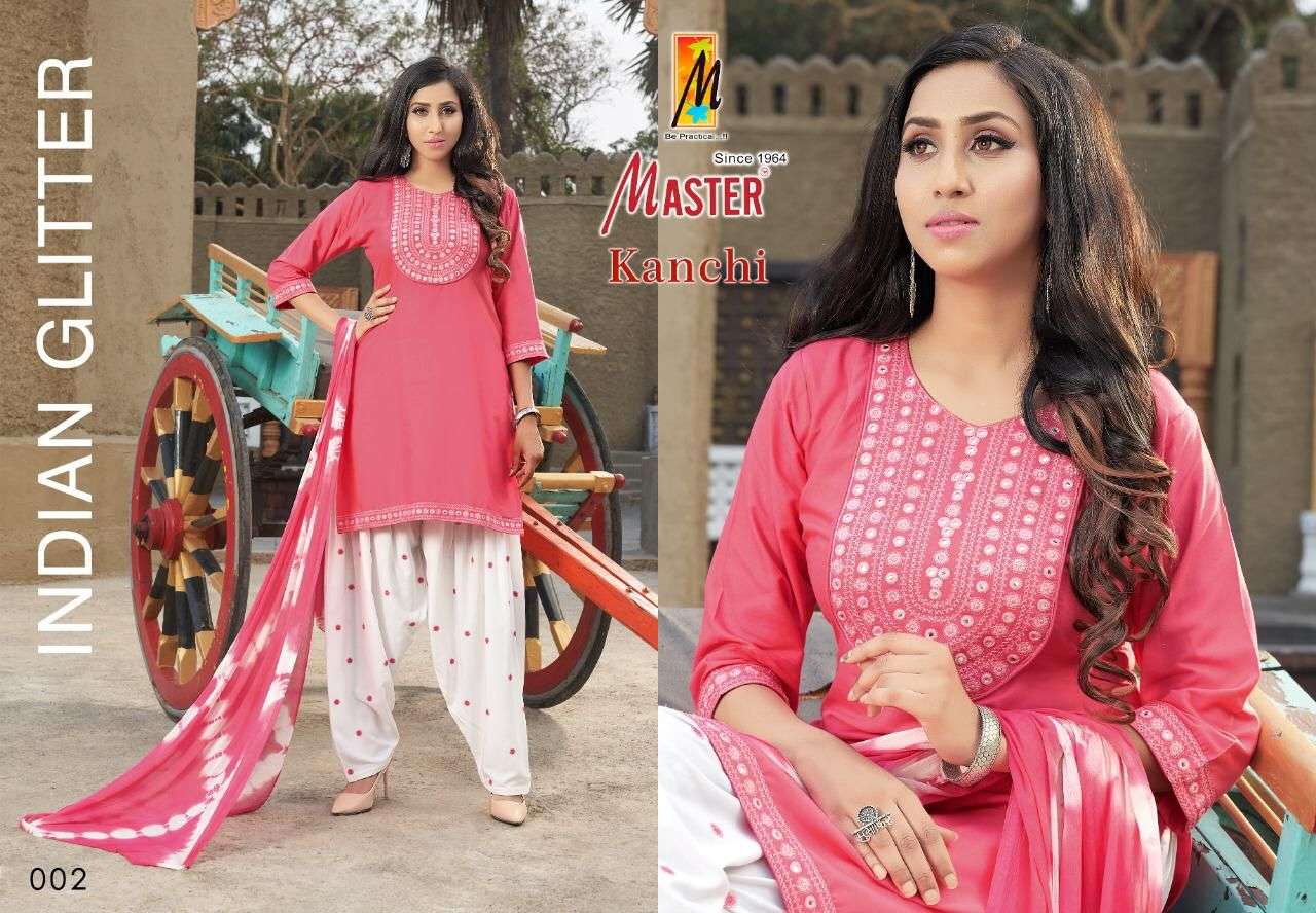 KANCHI BY MASTER 001 TO 08 SERIES BEAUTIFUL PATIYALA SUITS COLORFUL STYLISH FANCY CASUAL WEAR & ETHNIC WEAR RAYON DRESSES AT WHOLESALE PRICE