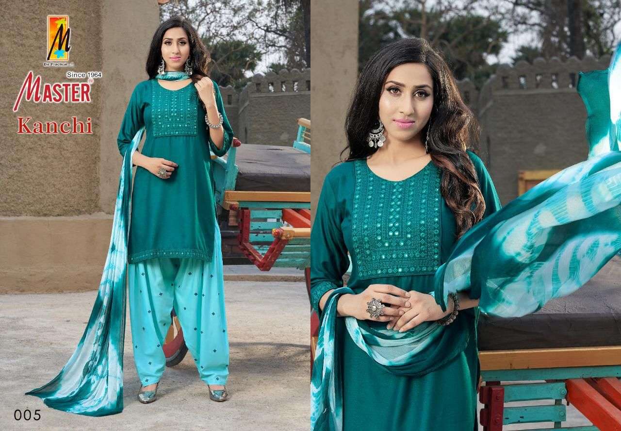 KANCHI BY MASTER 001 TO 08 SERIES BEAUTIFUL PATIYALA SUITS COLORFUL STYLISH FANCY CASUAL WEAR & ETHNIC WEAR RAYON DRESSES AT WHOLESALE PRICE