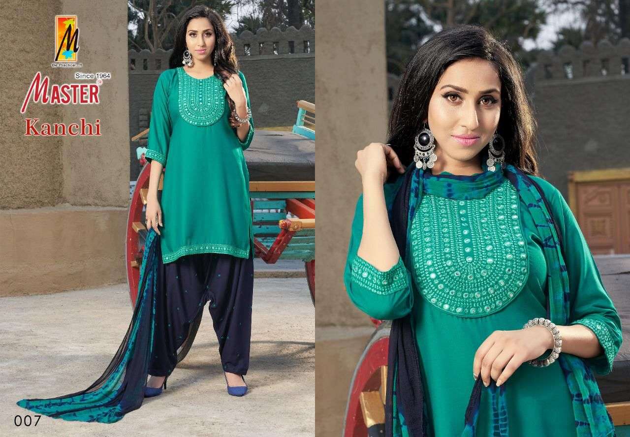 KANCHI BY MASTER 001 TO 08 SERIES BEAUTIFUL PATIYALA SUITS COLORFUL STYLISH FANCY CASUAL WEAR & ETHNIC WEAR RAYON DRESSES AT WHOLESALE PRICE