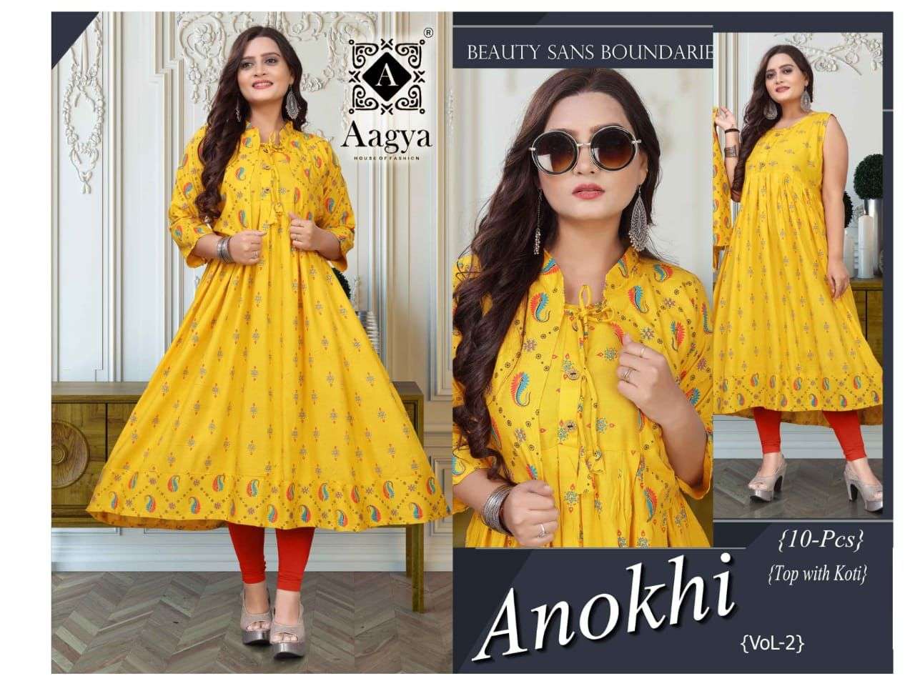 ANOKHI VOL-2 BY AAGYA 001 TO 010 SERIES DESIGNER STYLISH FANCY COLORFUL BEAUTIFUL PARTY WEAR & ETHNIC WEAR COLLECTION RAYON PRINT KURTIS AT WHOLESALE PRICE