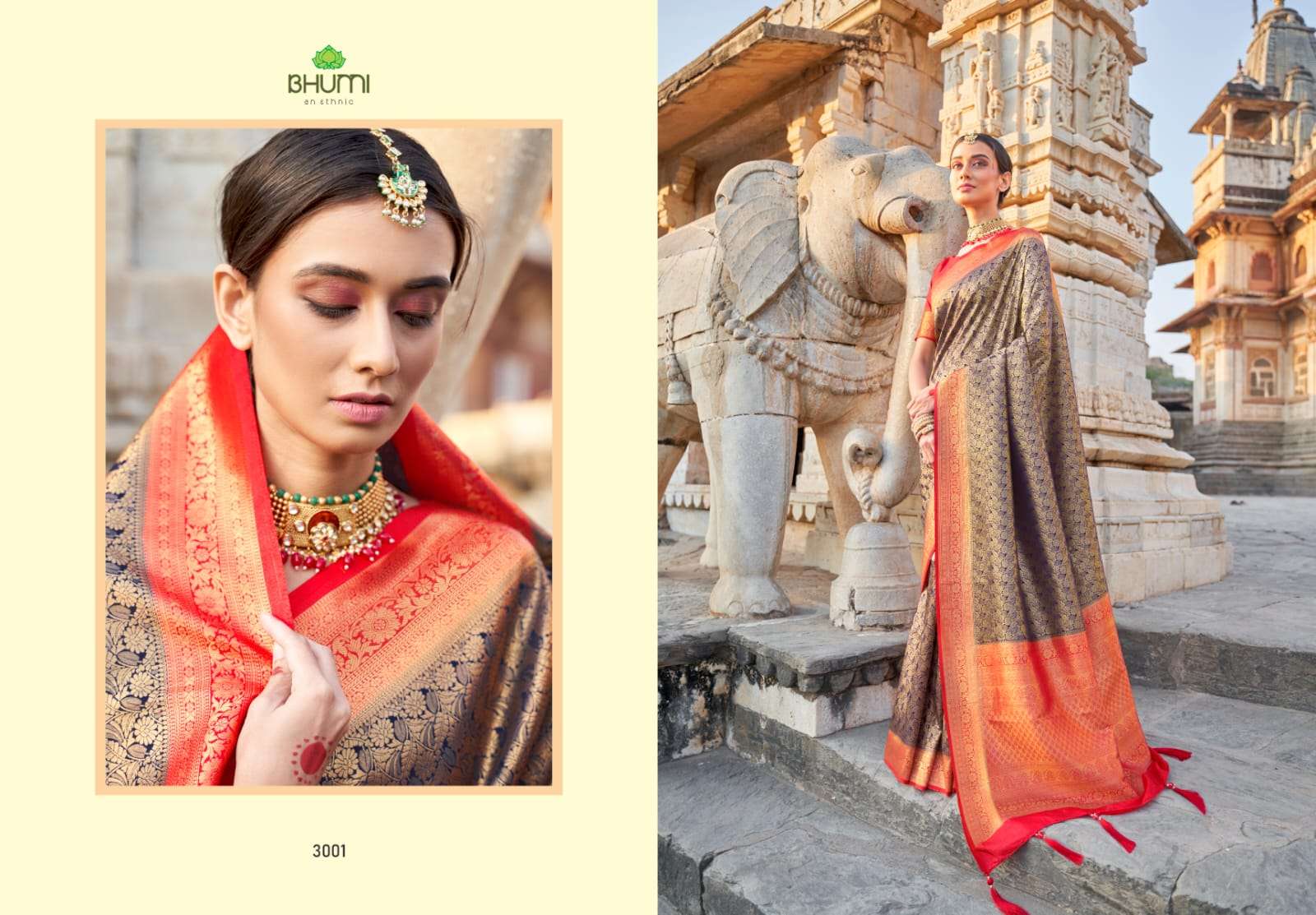 BHUMI 3001 SERIES BY BHUMI 3001 TO 3011 SERIES INDIAN TRADITIONAL WEAR COLLECTION BEAUTIFUL STYLISH FANCY COLORFUL PARTY WEAR & OCCASIONAL WEAR SOFT SILK SAREES AT WHOLESALE PRICE