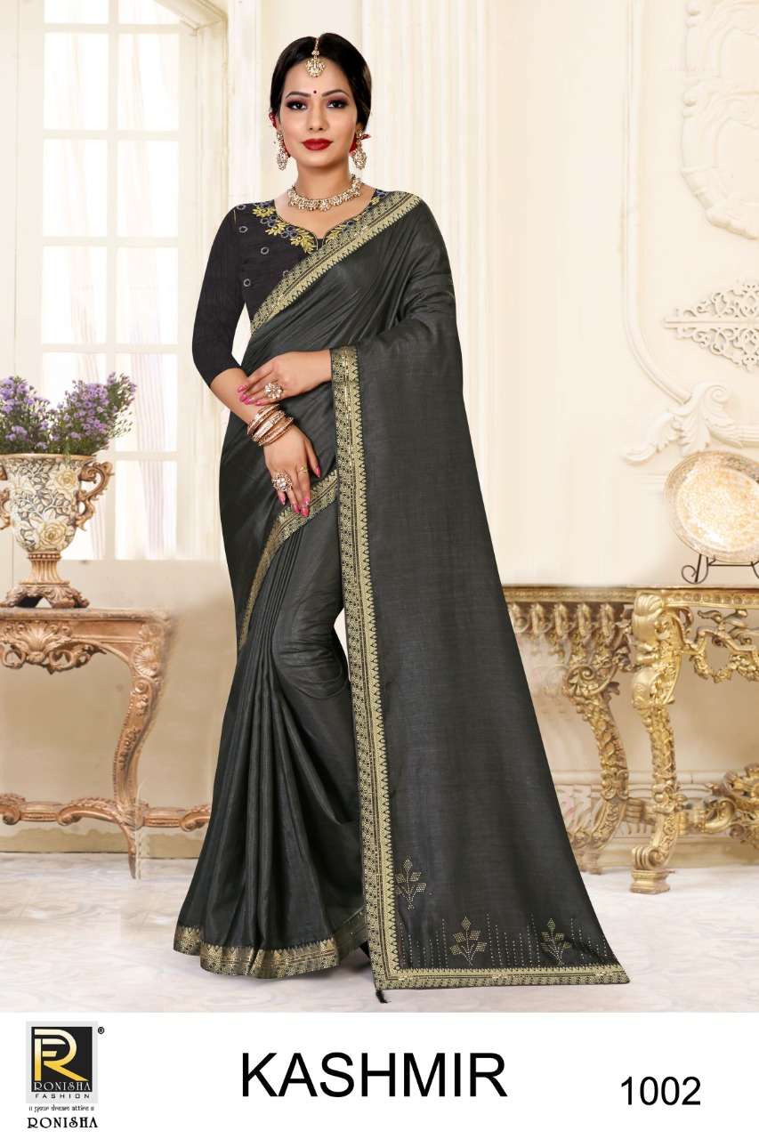 KASHMIR BY RONISHA FASHION 1001 TO 1008 SERIES INDIAN TRADITIONAL WEAR COLLECTION BEAUTIFUL STYLISH FANCY COLORFUL PARTY WEAR & OCCASIONAL WEAR FANCY SAREES AT WHOLESALE PRICE