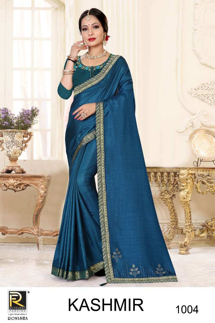 KASHMIR BY RONISHA FASHION 1001 TO 1008 SERIES INDIAN TRADITIONAL WEAR COLLECTION BEAUTIFUL STYLISH FANCY COLORFUL PARTY WEAR & OCCASIONAL WEAR FANCY SAREES AT WHOLESALE PRICE