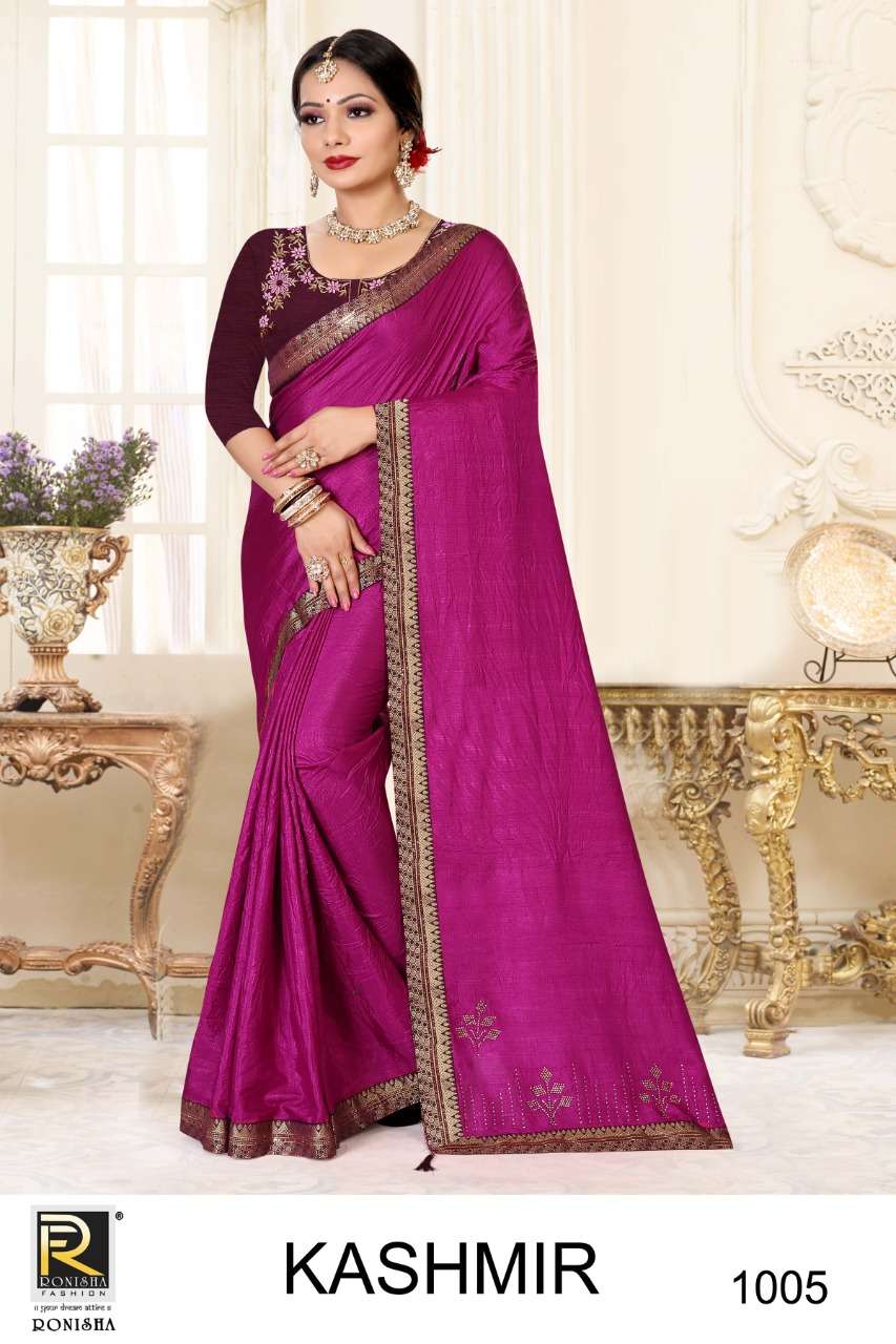 KASHMIR BY RONISHA FASHION 1001 TO 1008 SERIES INDIAN TRADITIONAL WEAR COLLECTION BEAUTIFUL STYLISH FANCY COLORFUL PARTY WEAR & OCCASIONAL WEAR FANCY SAREES AT WHOLESALE PRICE