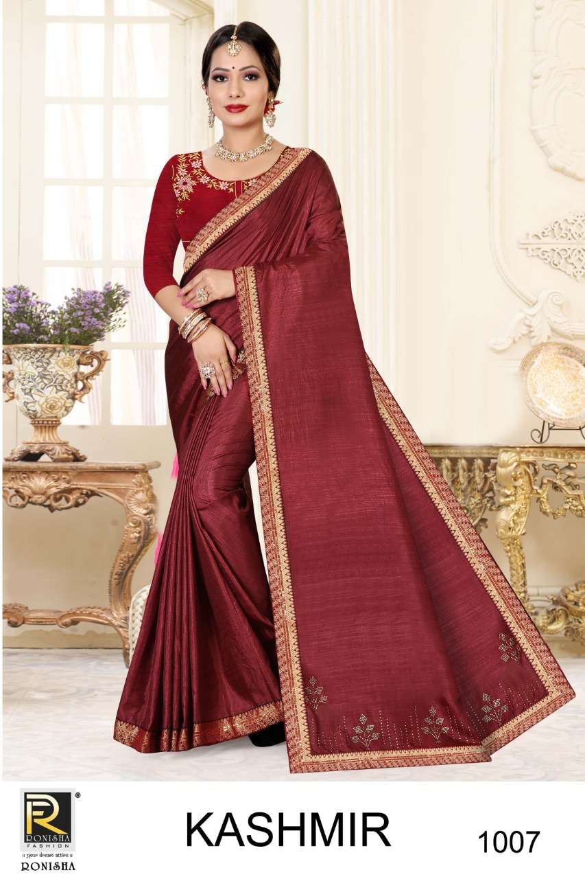 KASHMIR BY RONISHA FASHION 1001 TO 1008 SERIES INDIAN TRADITIONAL WEAR COLLECTION BEAUTIFUL STYLISH FANCY COLORFUL PARTY WEAR & OCCASIONAL WEAR FANCY SAREES AT WHOLESALE PRICE