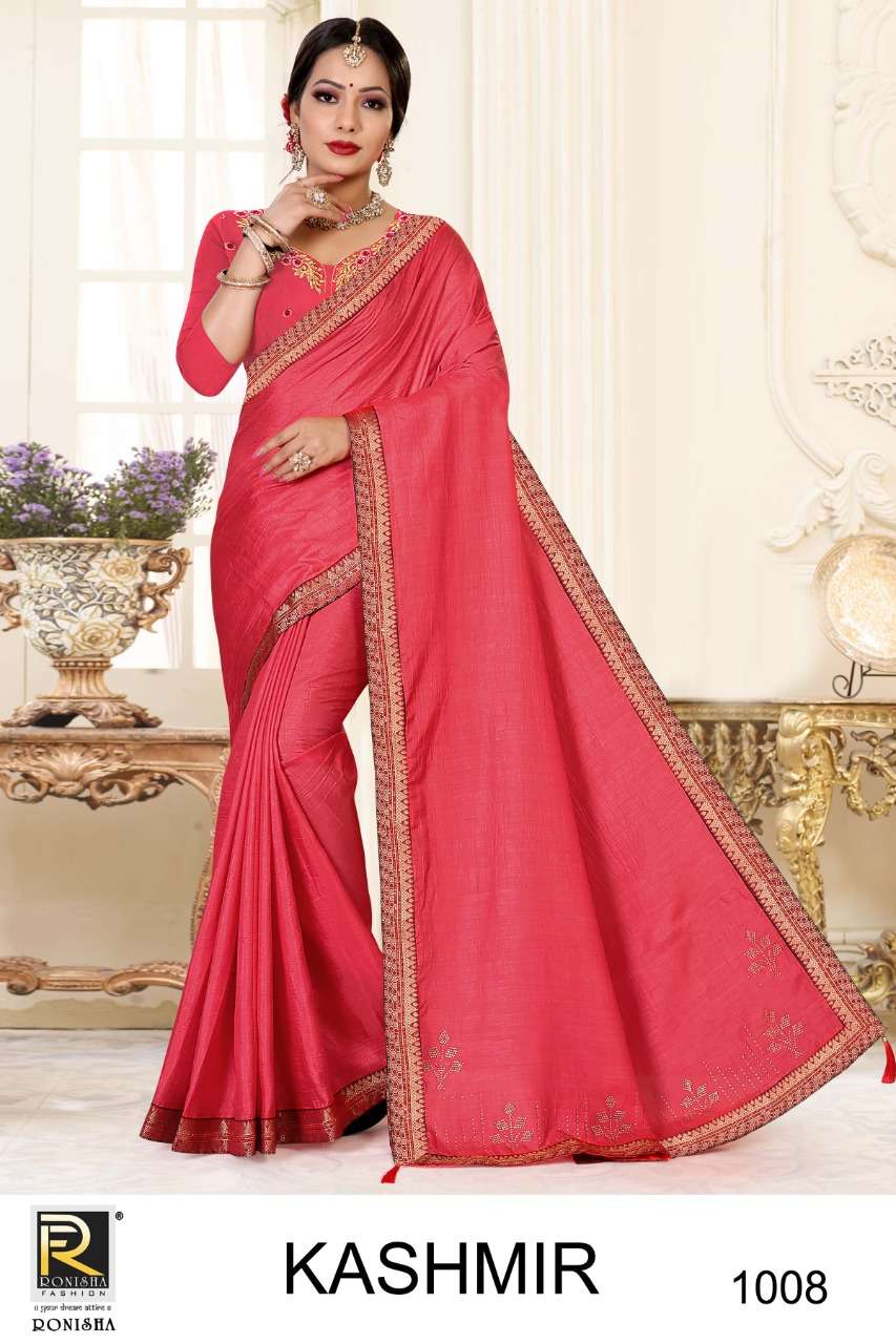 KASHMIR BY RONISHA FASHION 1001 TO 1008 SERIES INDIAN TRADITIONAL WEAR COLLECTION BEAUTIFUL STYLISH FANCY COLORFUL PARTY WEAR & OCCASIONAL WEAR FANCY SAREES AT WHOLESALE PRICE