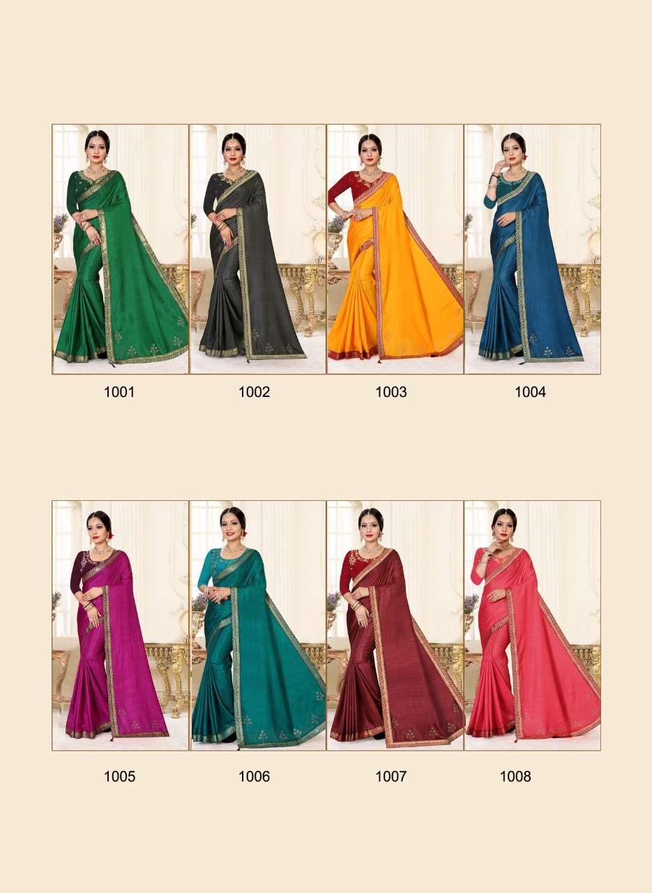 KASHMIR BY RONISHA FASHION 1001 TO 1008 SERIES INDIAN TRADITIONAL WEAR COLLECTION BEAUTIFUL STYLISH FANCY COLORFUL PARTY WEAR & OCCASIONAL WEAR FANCY SAREES AT WHOLESALE PRICE
