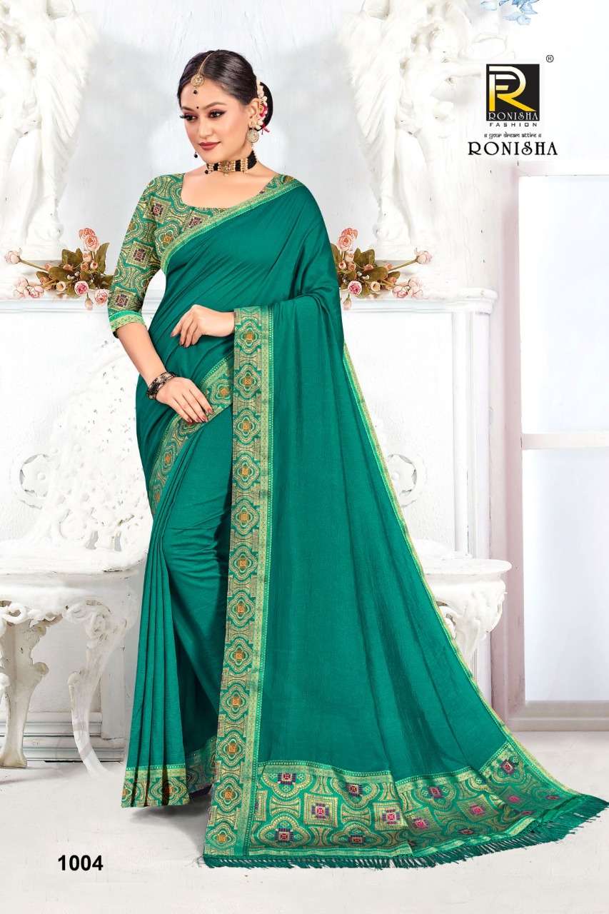 SHANAYA BY RONISHA FASHION 1001 TO 1008 SERIES INDIAN TRADITIONAL WEAR COLLECTION BEAUTIFUL STYLISH FANCY COLORFUL PARTY WEAR & OCCASIONAL WEAR VICHITRA SILK SAREES AT WHOLESALE PRICE