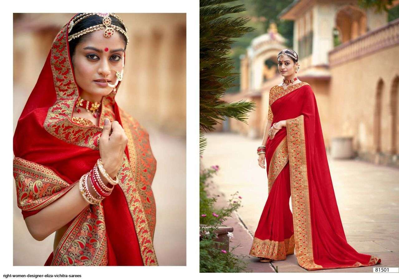 ELIZA BY RIGHT WOMEN 81501 TO 81508 SERIES INDIAN TRADITIONAL WEAR COLLECTION BEAUTIFUL STYLISH FANCY COLORFUL PARTY WEAR & OCCASIONAL WEAR VICHITRA SAREES AT WHOLESALE PRICE