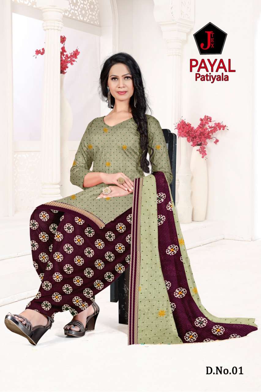 PAYAL PATIYALA BY JT 01 TO 12 SERIES BEAUTIFUL SUITS COLORFUL STYLISH FANCY CASUAL WEAR & ETHNIC WEAR SOFT COTTON DRESSES AT WHOLESALE PRICE