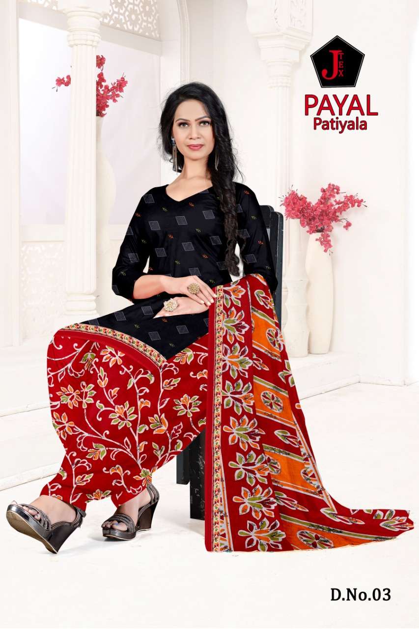PAYAL PATIYALA BY JT 01 TO 12 SERIES BEAUTIFUL SUITS COLORFUL STYLISH FANCY CASUAL WEAR & ETHNIC WEAR SOFT COTTON DRESSES AT WHOLESALE PRICE
