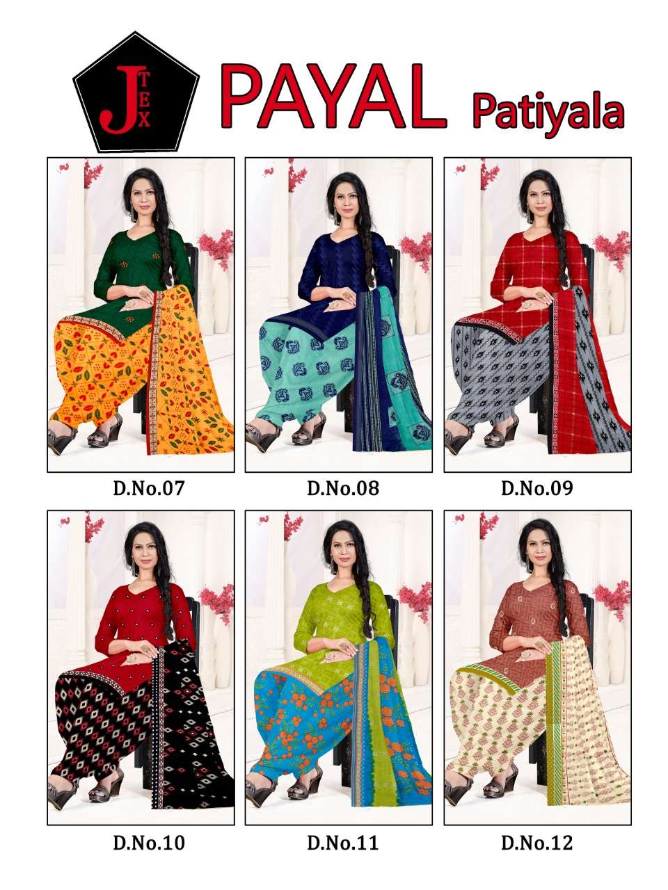 PAYAL PATIYALA BY JT 01 TO 12 SERIES BEAUTIFUL SUITS COLORFUL STYLISH FANCY CASUAL WEAR & ETHNIC WEAR SOFT COTTON DRESSES AT WHOLESALE PRICE