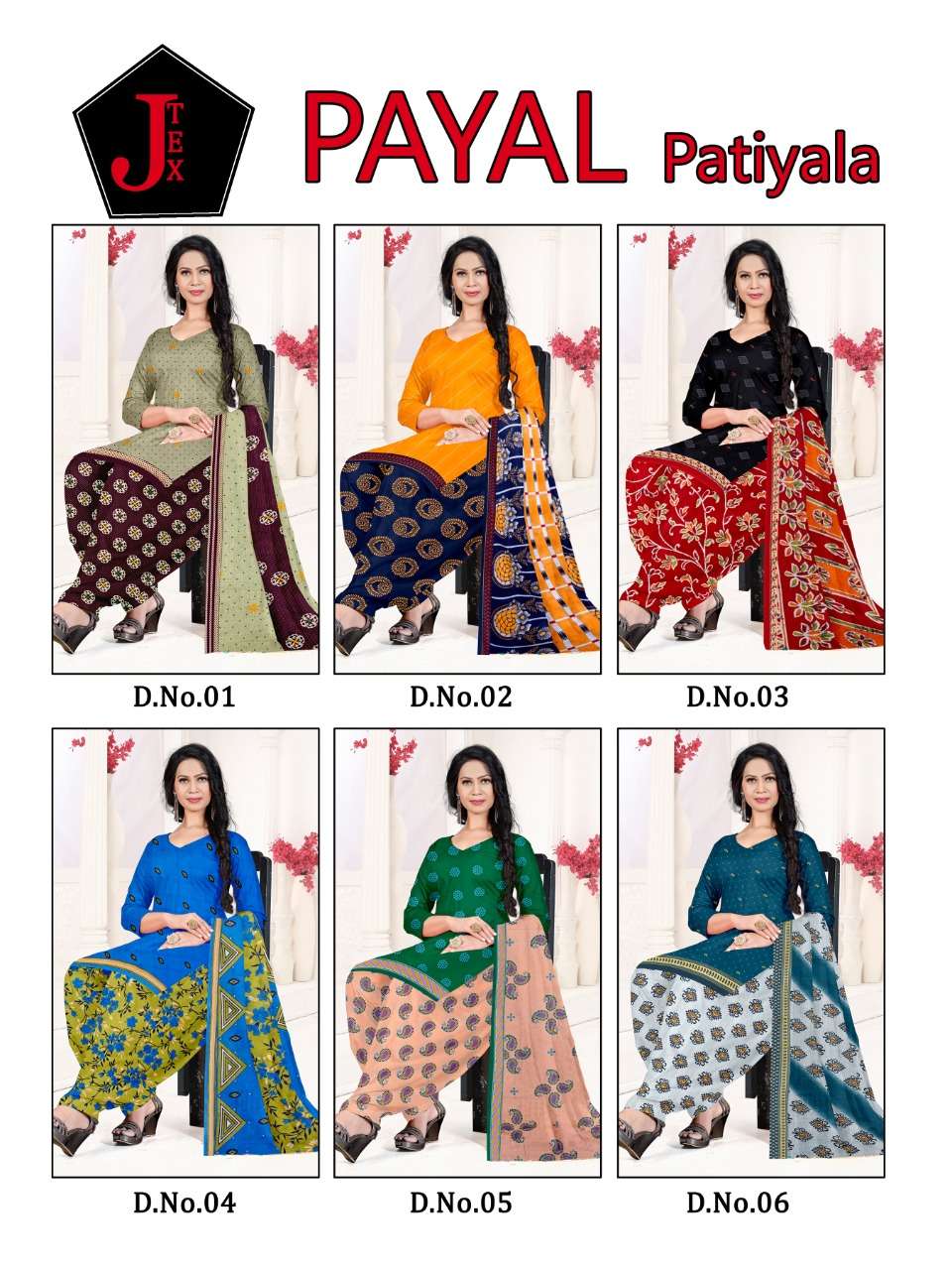 PAYAL PATIYALA BY JT 01 TO 12 SERIES BEAUTIFUL SUITS COLORFUL STYLISH FANCY CASUAL WEAR & ETHNIC WEAR SOFT COTTON DRESSES AT WHOLESALE PRICE