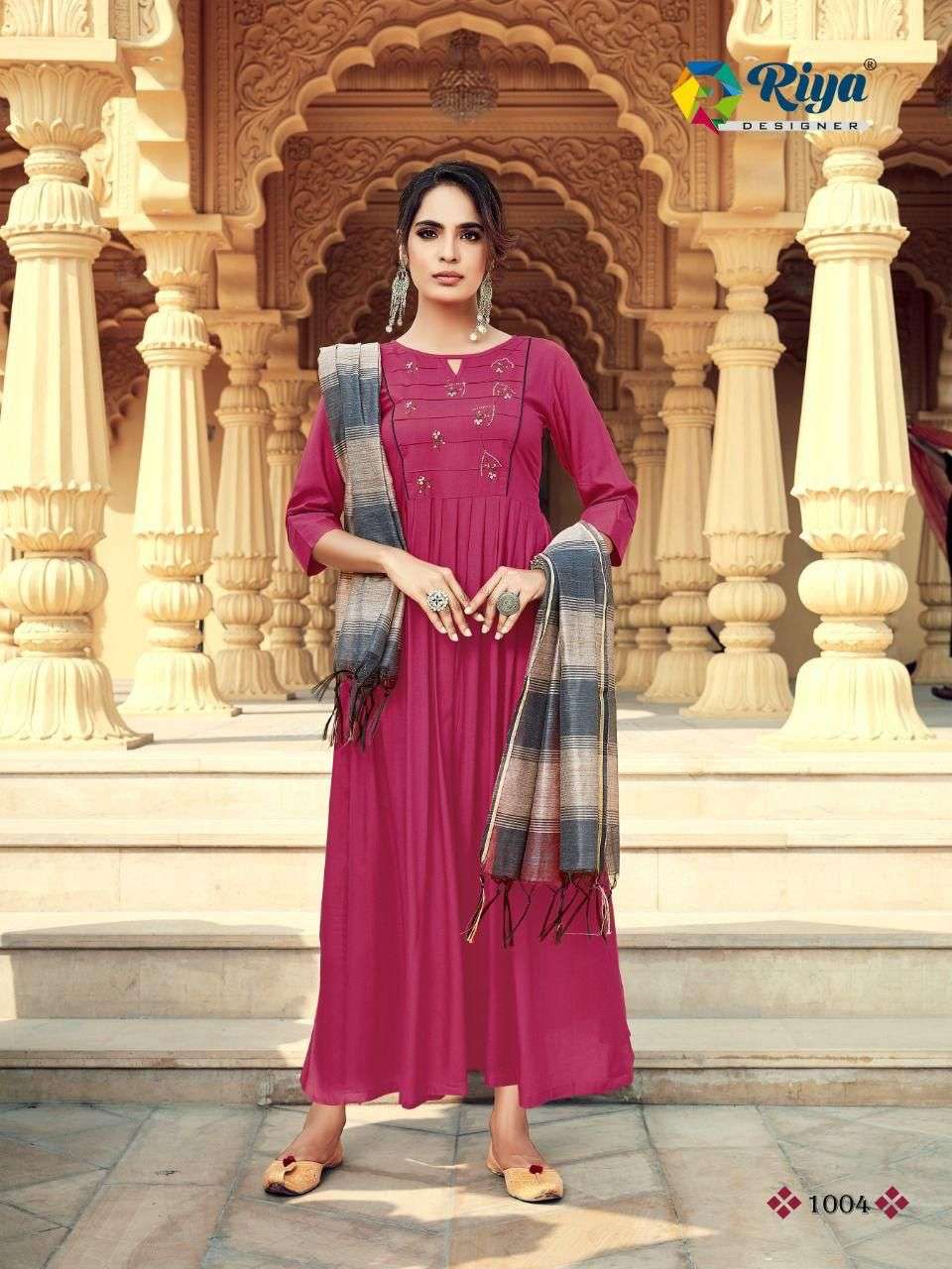 GHOOMAR BY RIYA DESIGNER 1001 TO 1005 SERIES BEAUTIFUL STYLISH FANCY COLORFUL CASUAL WEAR & ETHNIC WEAR RAYON GOWNS WITH DUPATTA AT WHOLESALE PRICE