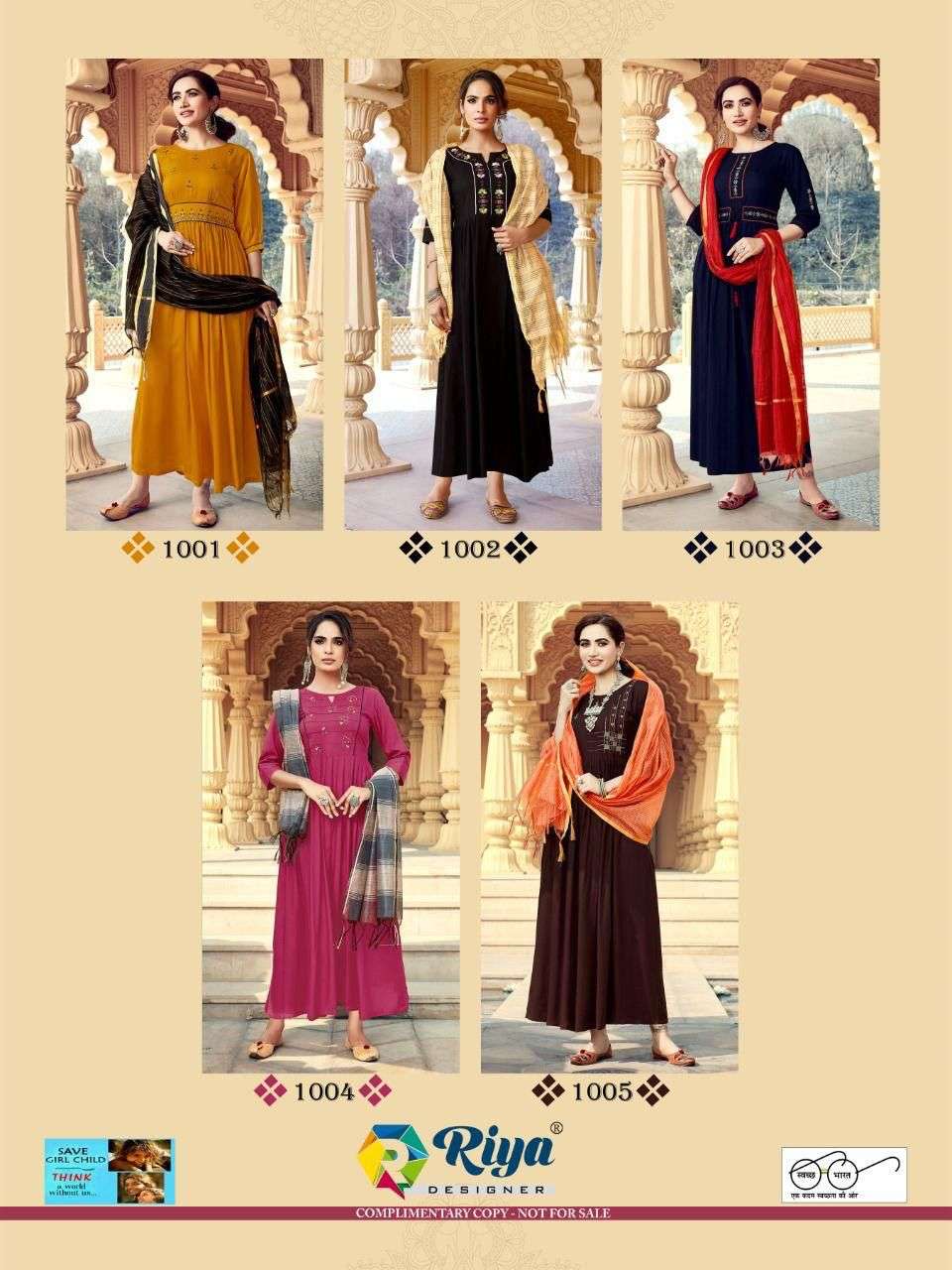 GHOOMAR BY RIYA DESIGNER 1001 TO 1005 SERIES BEAUTIFUL STYLISH FANCY COLORFUL CASUAL WEAR & ETHNIC WEAR RAYON GOWNS WITH DUPATTA AT WHOLESALE PRICE