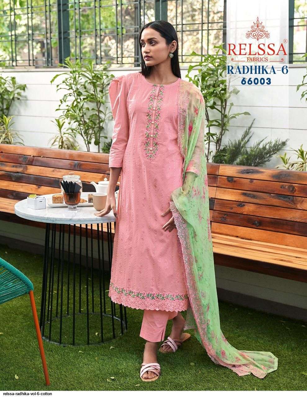 RADHIKA VOL-6 BY RELSSA FABRICS 66001 TO 66006 SERIES BEAUTIFUL SUITS COLORFUL STYLISH FANCY CASUAL WEAR & ETHNIC WEAR PURE COTTON EMBROIDERED DRESSES AT WHOLESALE PRICE