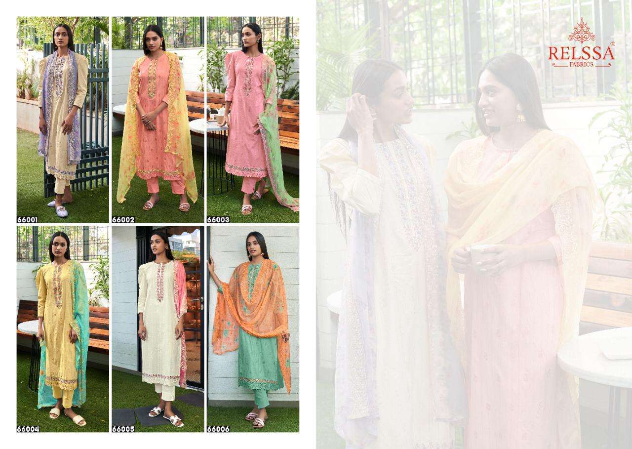 RADHIKA VOL-6 BY RELSSA FABRICS 66001 TO 66006 SERIES BEAUTIFUL SUITS COLORFUL STYLISH FANCY CASUAL WEAR & ETHNIC WEAR PURE COTTON EMBROIDERED DRESSES AT WHOLESALE PRICE