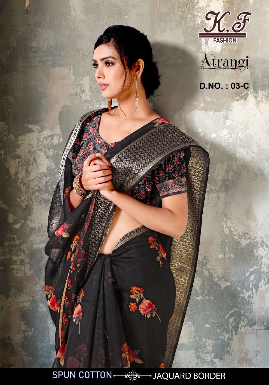 ATRANGI BY KF FASHION 03-A TO 03-H SERIES INDIAN TRADITIONAL WEAR COLLECTION BEAUTIFUL STYLISH FANCY COLORFUL PARTY WEAR & OCCASIONAL WEAR FANCY SAREES AT WHOLESALE PRICE