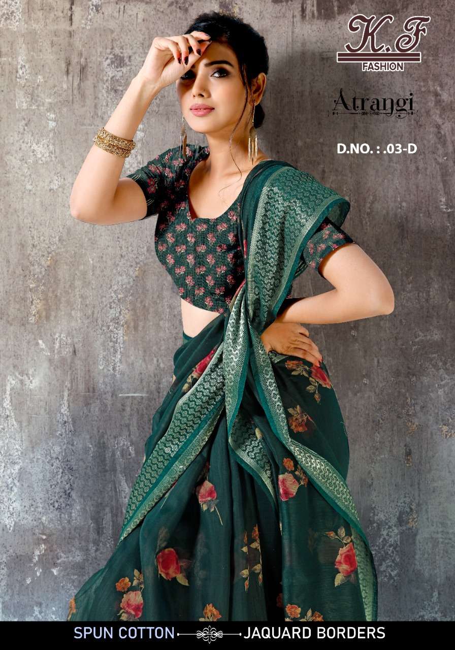 ATRANGI BY KF FASHION 03-A TO 03-H SERIES INDIAN TRADITIONAL WEAR COLLECTION BEAUTIFUL STYLISH FANCY COLORFUL PARTY WEAR & OCCASIONAL WEAR FANCY SAREES AT WHOLESALE PRICE