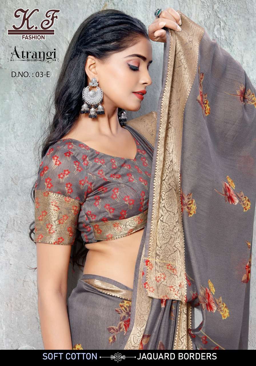ATRANGI BY KF FASHION 03-A TO 03-H SERIES INDIAN TRADITIONAL WEAR COLLECTION BEAUTIFUL STYLISH FANCY COLORFUL PARTY WEAR & OCCASIONAL WEAR FANCY SAREES AT WHOLESALE PRICE
