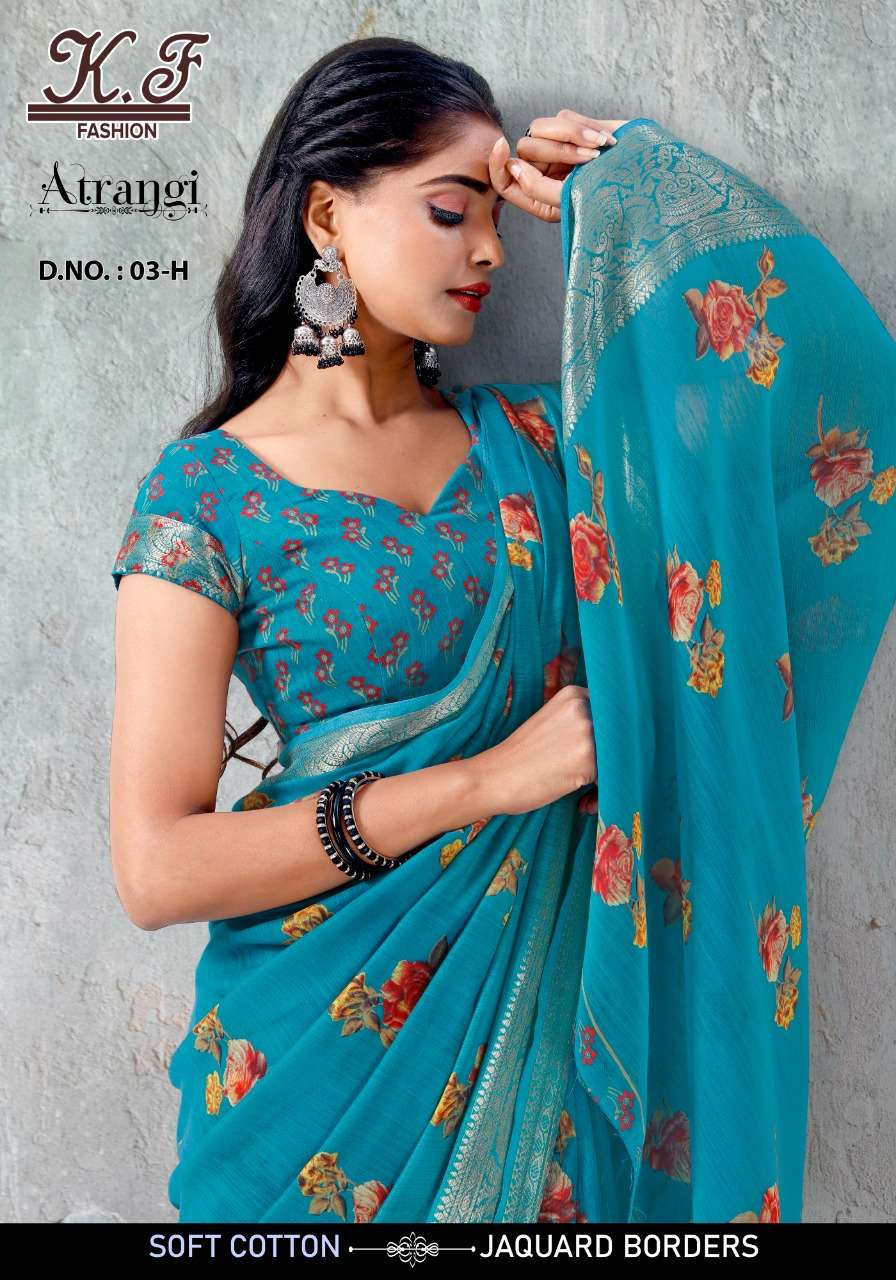 ATRANGI BY KF FASHION 03-A TO 03-H SERIES INDIAN TRADITIONAL WEAR COLLECTION BEAUTIFUL STYLISH FANCY COLORFUL PARTY WEAR & OCCASIONAL WEAR FANCY SAREES AT WHOLESALE PRICE