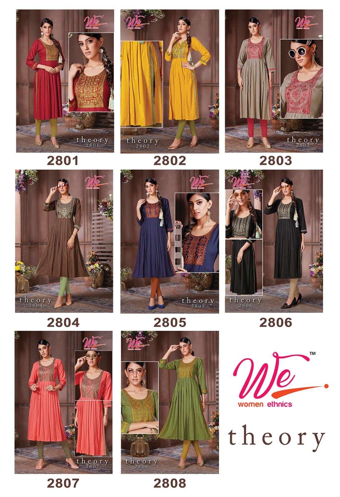 THEORY BY WOMEN ETHNIC 2801 TO 2808 SERIES DESIGNER STYLISH FANCY COLORFUL BEAUTIFUL PARTY WEAR & ETHNIC WEAR COLLECTION RAYON KURTIS AT WHOLESALE PRICE