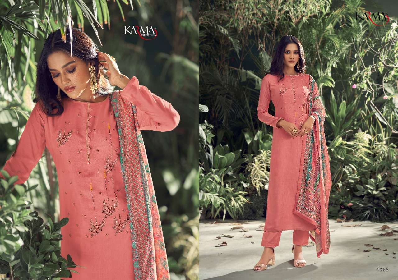 INAYAT VOL-7 BY KARMA TRENDZ 4068 TO 4074 SERIES BEAUTIFUL COLORFUL STYLISH PRETTY PARTY WEAR CASUAL WEAR OCCASIONAL WEAR PURE MUSLIN EMBROIDERED DRESSES AT WHOLESALE PRICE