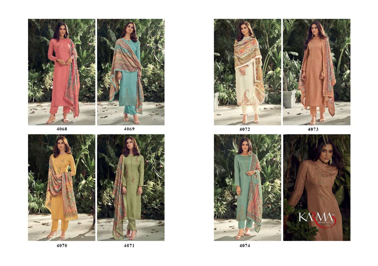 INAYAT VOL-7 BY KARMA TRENDZ 4068 TO 4074 SERIES BEAUTIFUL COLORFUL STYLISH PRETTY PARTY WEAR CASUAL WEAR OCCASIONAL WEAR PURE MUSLIN EMBROIDERED DRESSES AT WHOLESALE PRICE