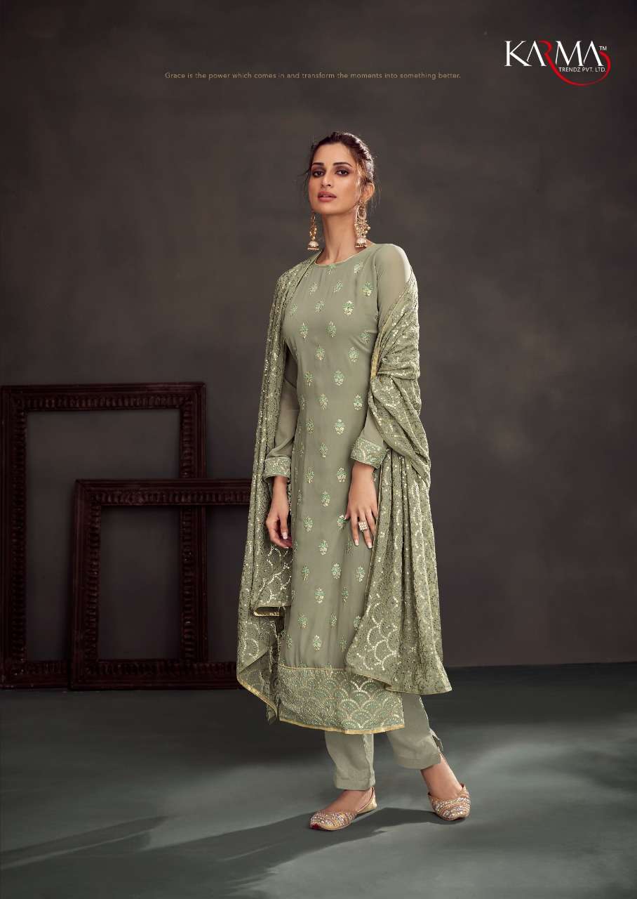 MIRAYA VOL-4 BY KARMA TRENDZ 4203 TO 4208 SERIES BEAUTIFUL COLORFUL STYLISH PRETTY PARTY WEAR CASUAL WEAR OCCASIONAL WEAR PURE GEORGETTE EMBROIDERED DRESSES AT WHOLESALE PRICE