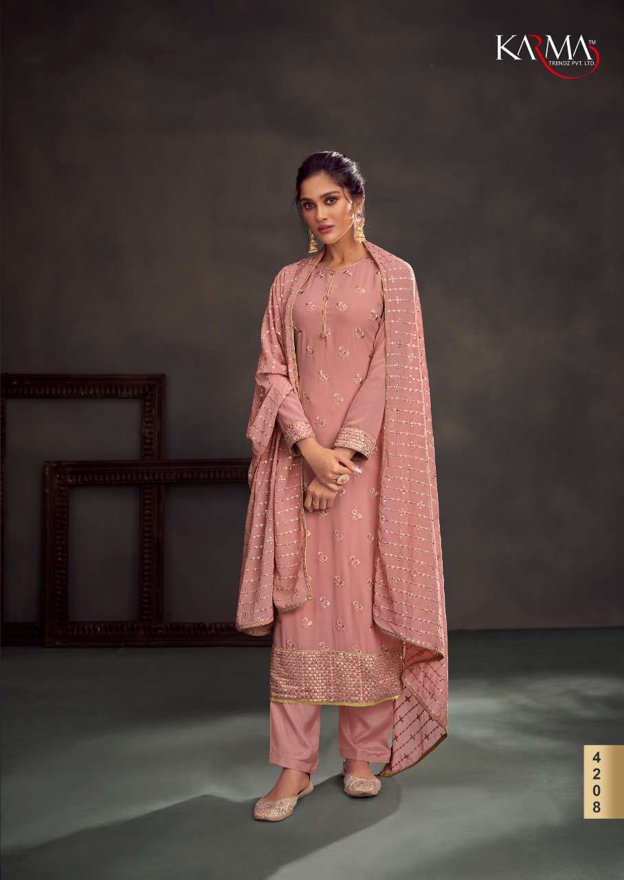 MIRAYA VOL-4 BY KARMA TRENDZ 4203 TO 4208 SERIES BEAUTIFUL COLORFUL STYLISH PRETTY PARTY WEAR CASUAL WEAR OCCASIONAL WEAR PURE GEORGETTE EMBROIDERED DRESSES AT WHOLESALE PRICE