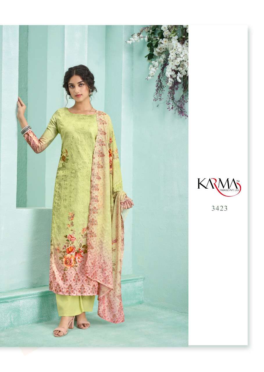 AZAA VOL-5 BY KARMA TRENDZ 3420 TO 3426 SERIES BEAUTIFUL STYLISH SUITS FANCY COLORFUL CASUAL WEAR & ETHNIC WEAR & READY TO WEAR PURE JAM COTTON EMBROIDERED DRESSES AT WHOLESALE PRICE