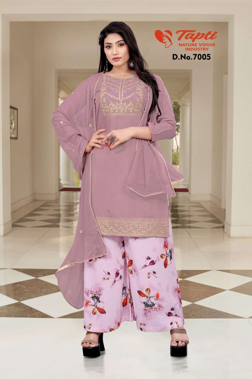 TAPTI 7001 SERIES BY TAPTI 7001 TO 7006 SERIES BEAUTIFUL SUITS COLORFUL STYLISH FANCY CASUAL WEAR & ETHNIC WEAR PURE VISCOSE MUSLIN EMBROIDERED DRESSES AT WHOLESALE PRICE