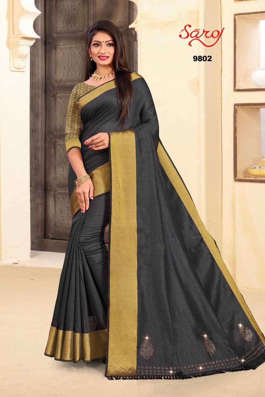 PARADISE BY SAROJ 9801 TO 9806 SERIES INDIAN TRADITIONAL WEAR COLLECTION BEAUTIFUL STYLISH FANCY COLORFUL PARTY WEAR & OCCASIONAL WEAR SOFT COTTON SAREES AT WHOLESALE PRICE