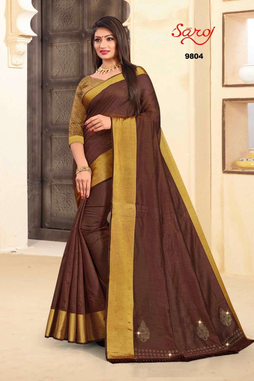 PARADISE BY SAROJ 9801 TO 9806 SERIES INDIAN TRADITIONAL WEAR COLLECTION BEAUTIFUL STYLISH FANCY COLORFUL PARTY WEAR & OCCASIONAL WEAR SOFT COTTON SAREES AT WHOLESALE PRICE