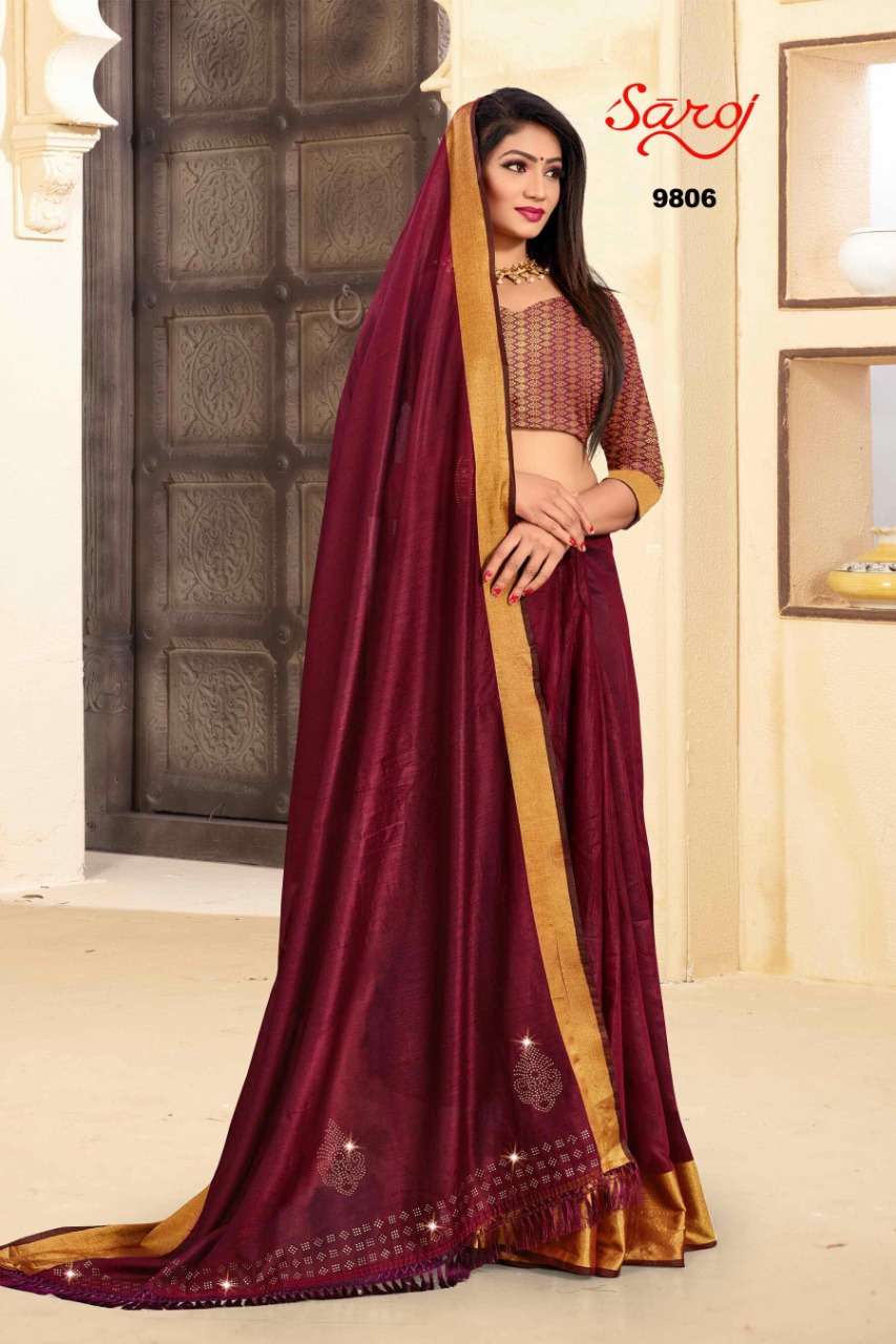 PARADISE BY SAROJ 9801 TO 9806 SERIES INDIAN TRADITIONAL WEAR COLLECTION BEAUTIFUL STYLISH FANCY COLORFUL PARTY WEAR & OCCASIONAL WEAR SOFT COTTON SAREES AT WHOLESALE PRICE