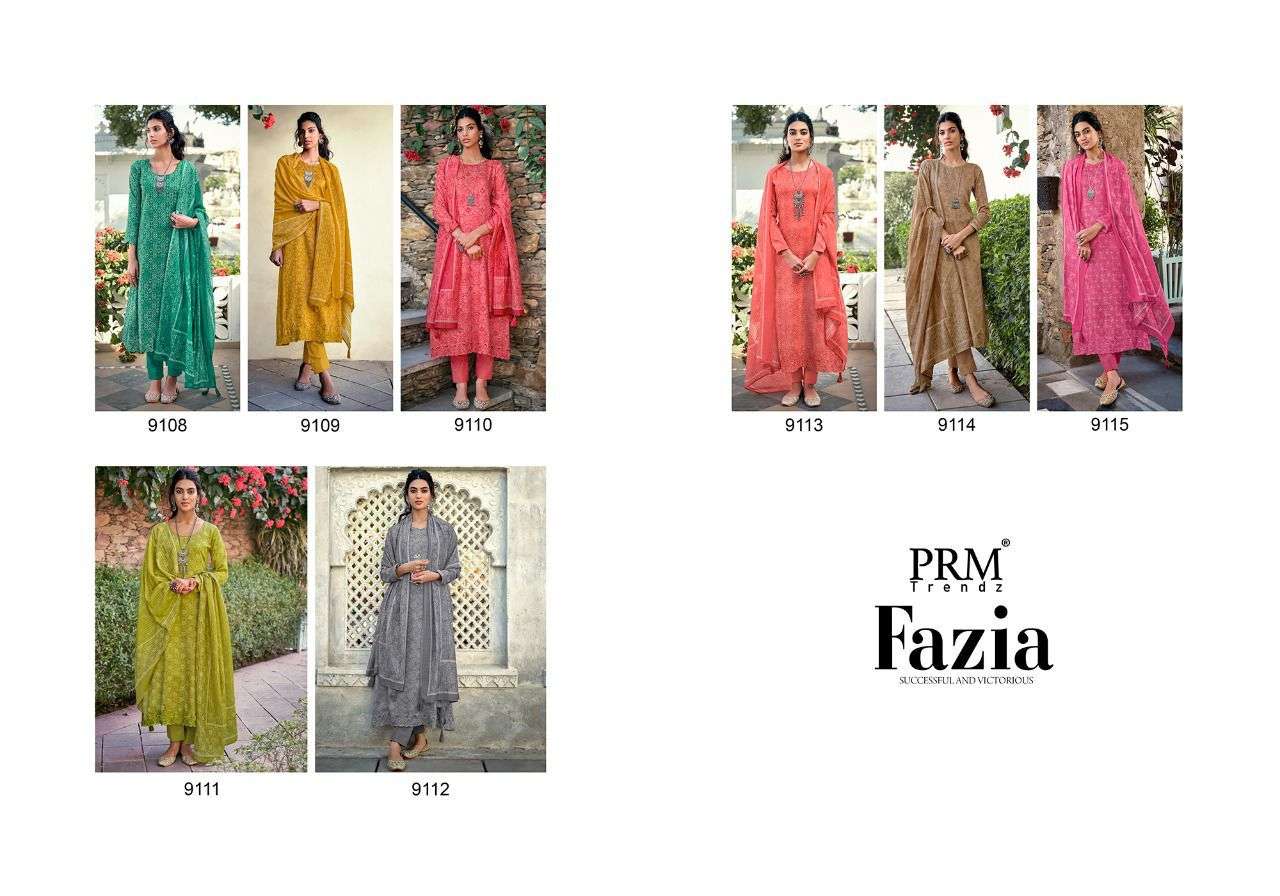 FAZIA BY PRM TRENDZ 9108 TO 9115 SERIES BEAUTIFUL SUITS COLORFUL STYLISH FANCY CASUAL WEAR & ETHNIC WEAR PURE JAM COTTON EMBROIDERED DRESSES AT WHOLESALE PRICE