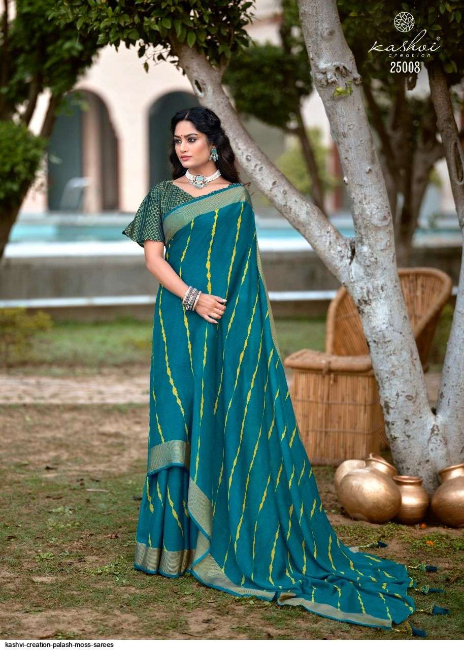 PALASH BY KASHVI CREATION 25001 TO 25010 SERIES INDIAN TRADITIONAL WEAR COLLECTION BEAUTIFUL STYLISH FANCY COLORFUL PARTY WEAR & OCCASIONAL WEAR BUTTERFLY MOSS SAREES AT WHOLESALE PRICE