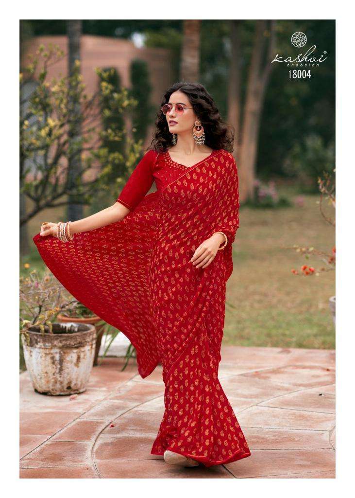 KAVYANJALI BY KASHVI CREATION 18001 TO 18010 SERIES INDIAN TRADITIONAL WEAR COLLECTION BEAUTIFUL STYLISH FANCY COLORFUL PARTY WEAR & OCCASIONAL WEAR GEORGETTE SAREES AT WHOLESALE PRICE